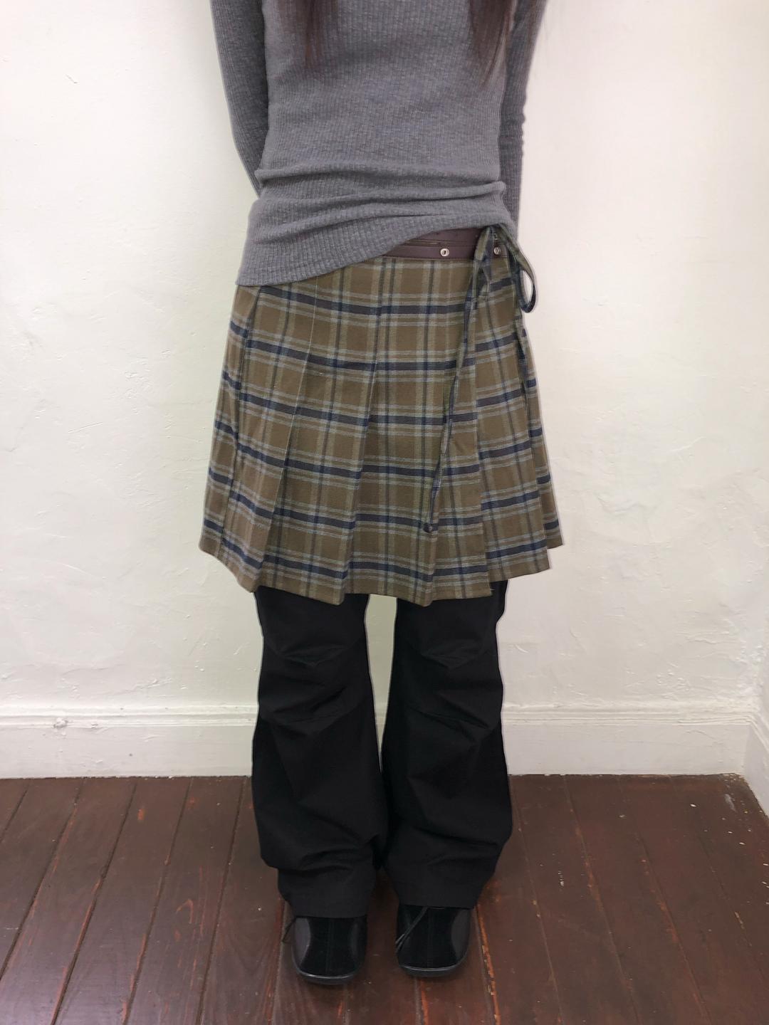 check pleats wrap skirt (2color)
