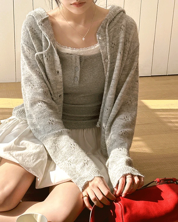 [무료배송][🌸봄가디건]바벳 봄 스카시 후드 니트 가디건
