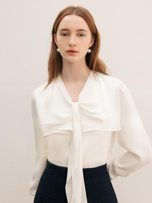 WILLA Cape tie blouse (Ivory/Salmon beige/Soft blue)