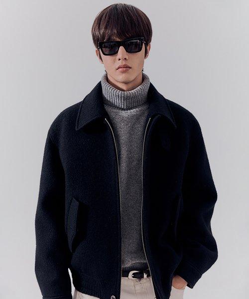 UNISEX TEXTURED COLLAR WOOL BLOUSON BOUCLE NAVY_M_UDJU2D124N2