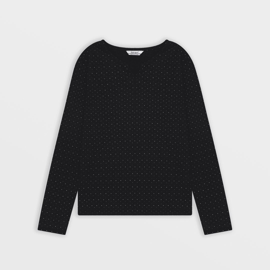 1/2 Country Dots V-Neck  L/S (Black)