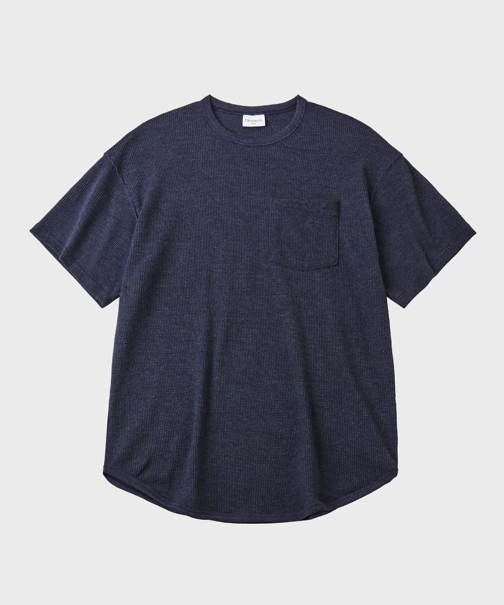 Waffle Rounding Pocket 1/2 Tee [Navy]