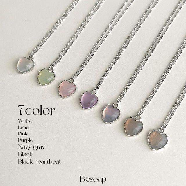 [기간세일][당일발송] 써지컬스틸 clear heart necklace /영롱 레진 보라 퍼플 우정 키치 하이틴 볼체인 네크리스