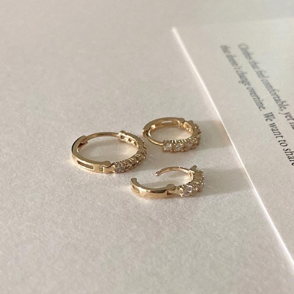 14k 글리터 큐빅 원터치 링 귀걸이 피어싱 3 sizes