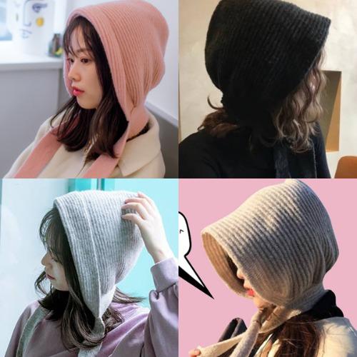 아리애나 빈티지 로맨틱 겨울 데일리 니트 뜨개 귀여운 털모자 바라클라바 리본 끈 러블리 캐주얼 페이크 보넷 후드 모자