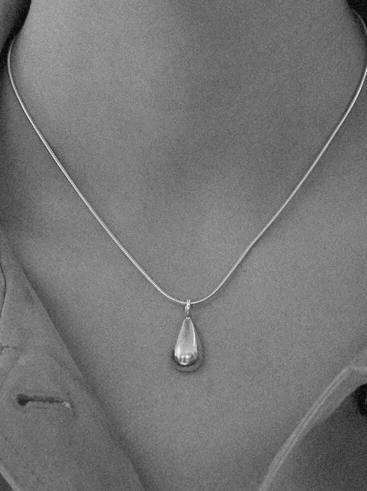 [Silver] Egg ball necklace SET (Pendant+Chain)