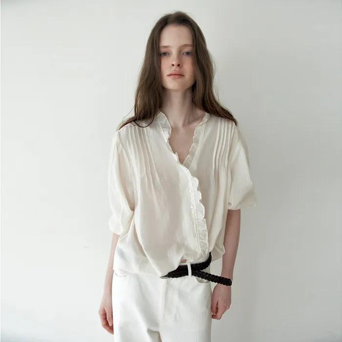 [12th 예약배송/4월 30일] Spring Mare Frill Blouse_Ivory