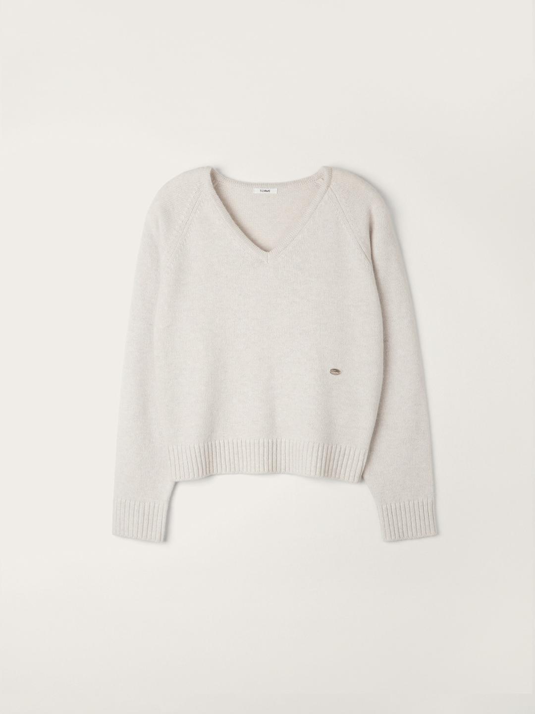 Modest V-neck Cashmere Knit (Salt oatmeal)