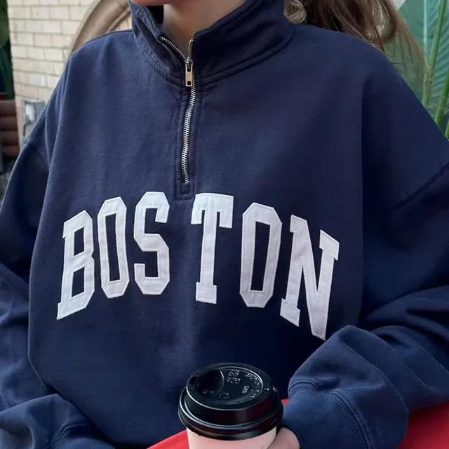 브랜디멜빌 맨투맨 MISSY 보스턴 하프집 티셔츠 네이비 Brandy Melville