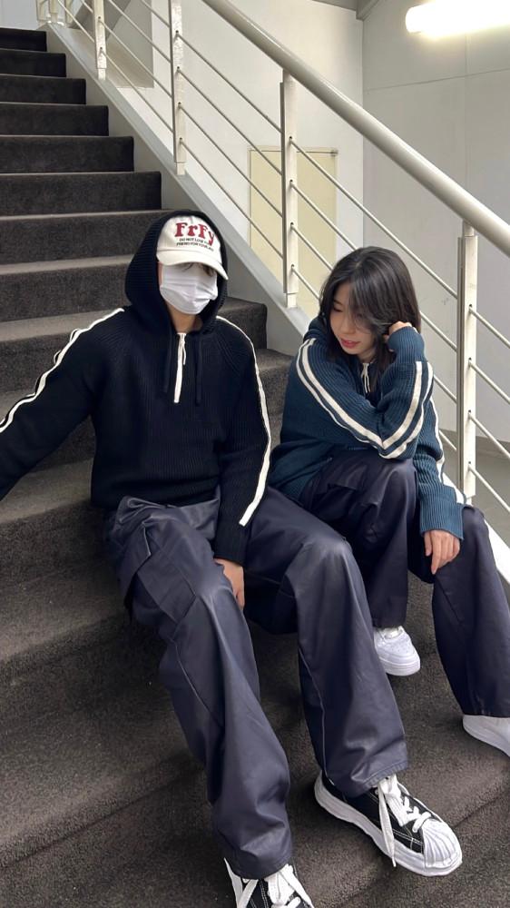 남녀공용 커즈 니트 후드 반집업 3C