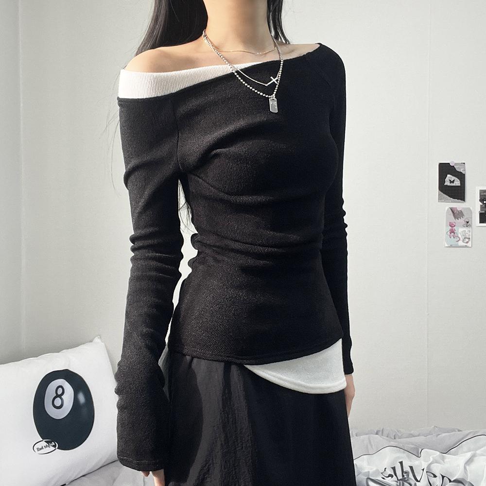 키비논 [유니크/여리핏] 시즈 오프숄더 핀턱 니트 (2color)