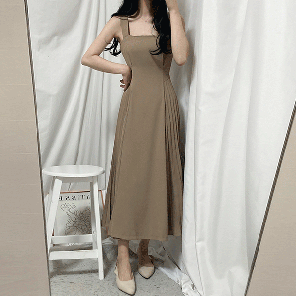 플리츠 뷔스티에 허리끈 롱 원피스 3color