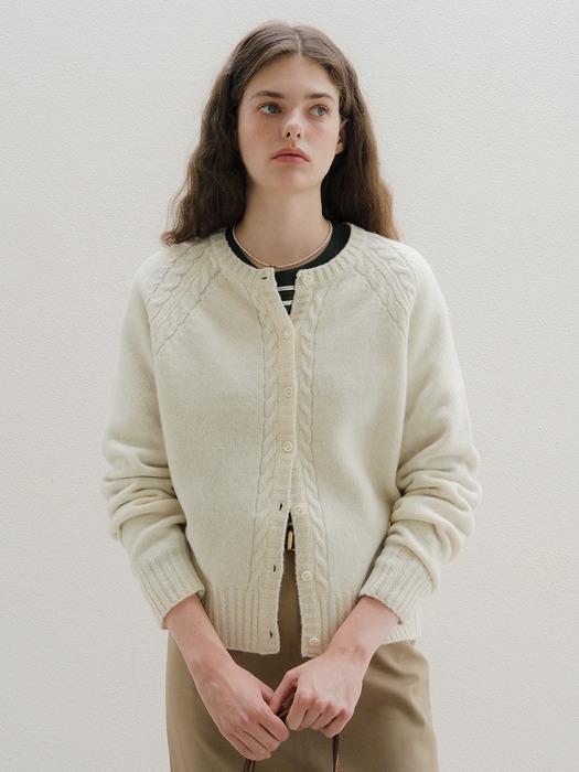 U Merino Wool Cable Cardigan_Oat Cream
