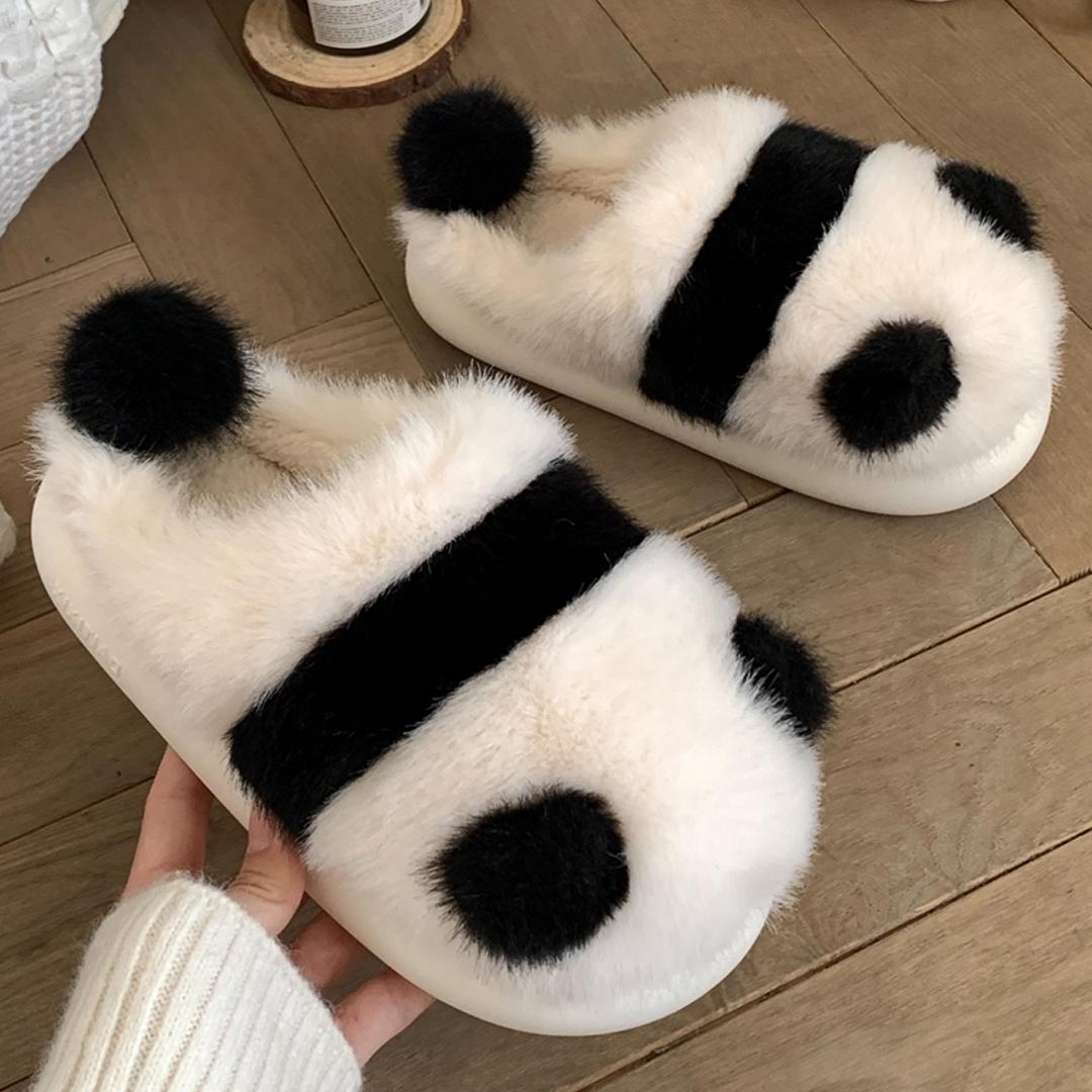 Panda Slippers 귀여운 판다 겨울 가을 층간소음 커플 카페 사무실 털슬리퍼