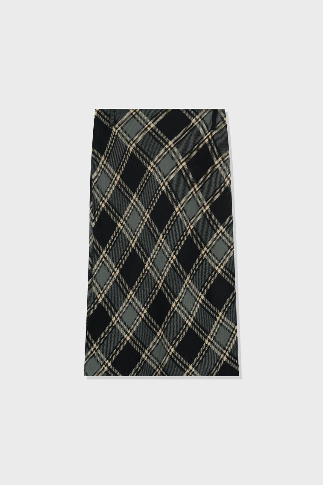 [SOLD OUT] CHECK LONG SKIRT (NAVY GREEN)