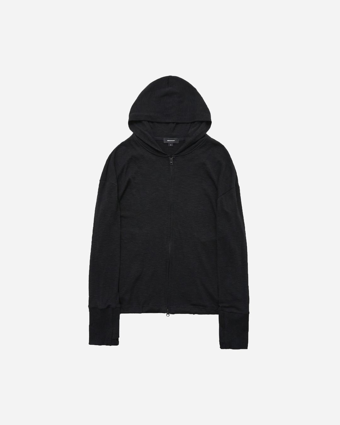 SLUB WOOL HOODED ZIP UP (BLACK)