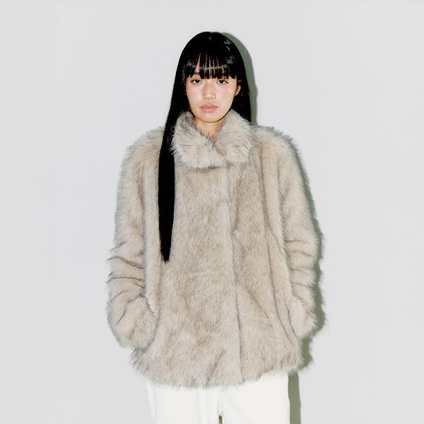 [Oafish]FLUFFY MIX FUR JACKET LIGHT GRAY 25FWJK002GROS