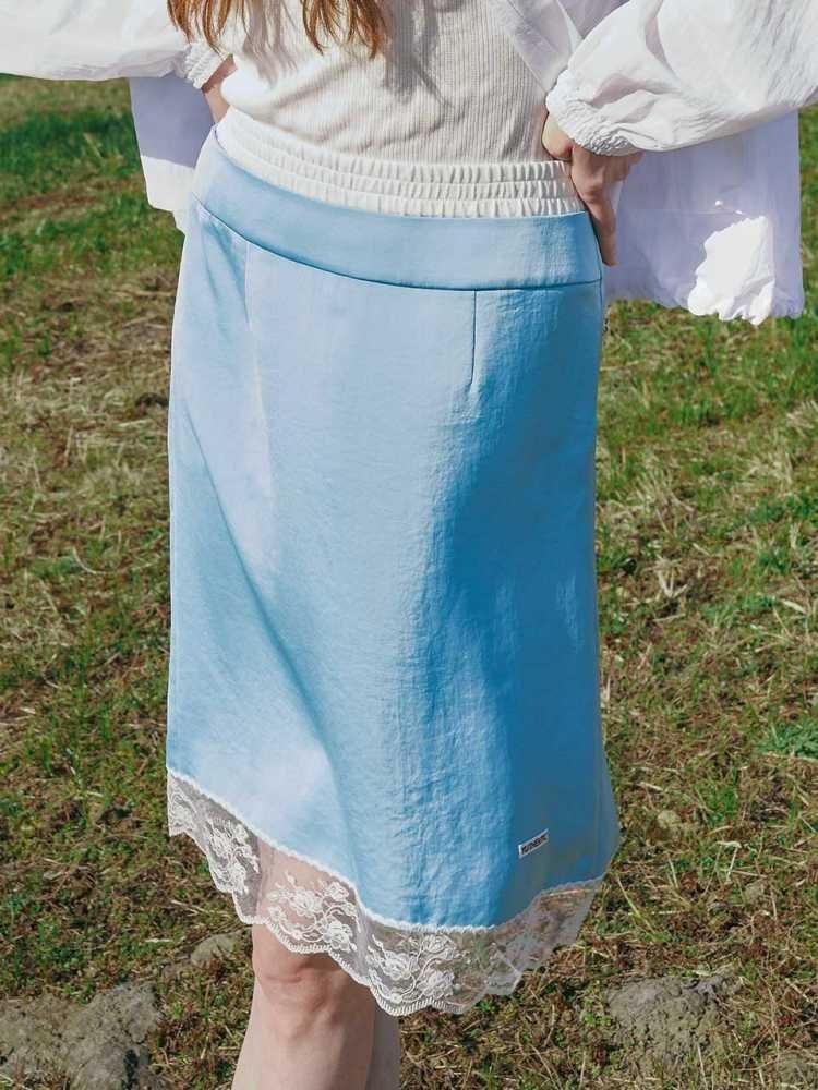 새틴 미디 스커트 스카이블루 AW4MS46121