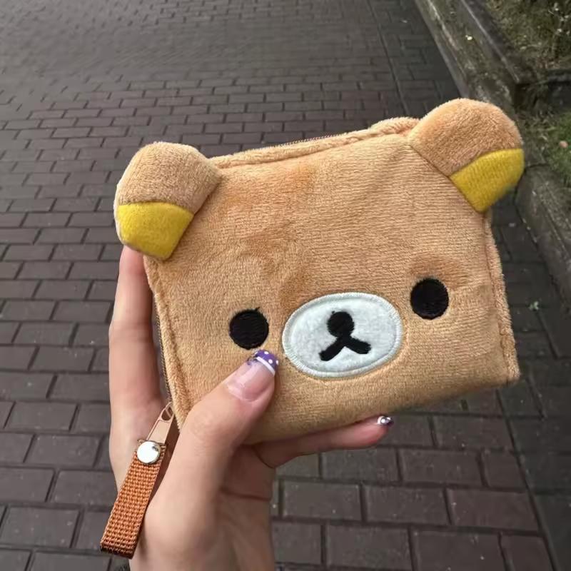 새로운 일본 만화 귀여운 테디 베어 클래식 제로 지갑 짧은 카드 가방 애니메이션 플러시 보관 가방 휴대용 지갑 생일 선물