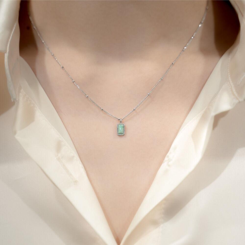 HR 07N_Rectangle Gem Necklace [4 color] (Silver 925)