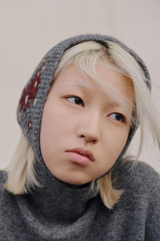 플라워 자수 니트 보닛