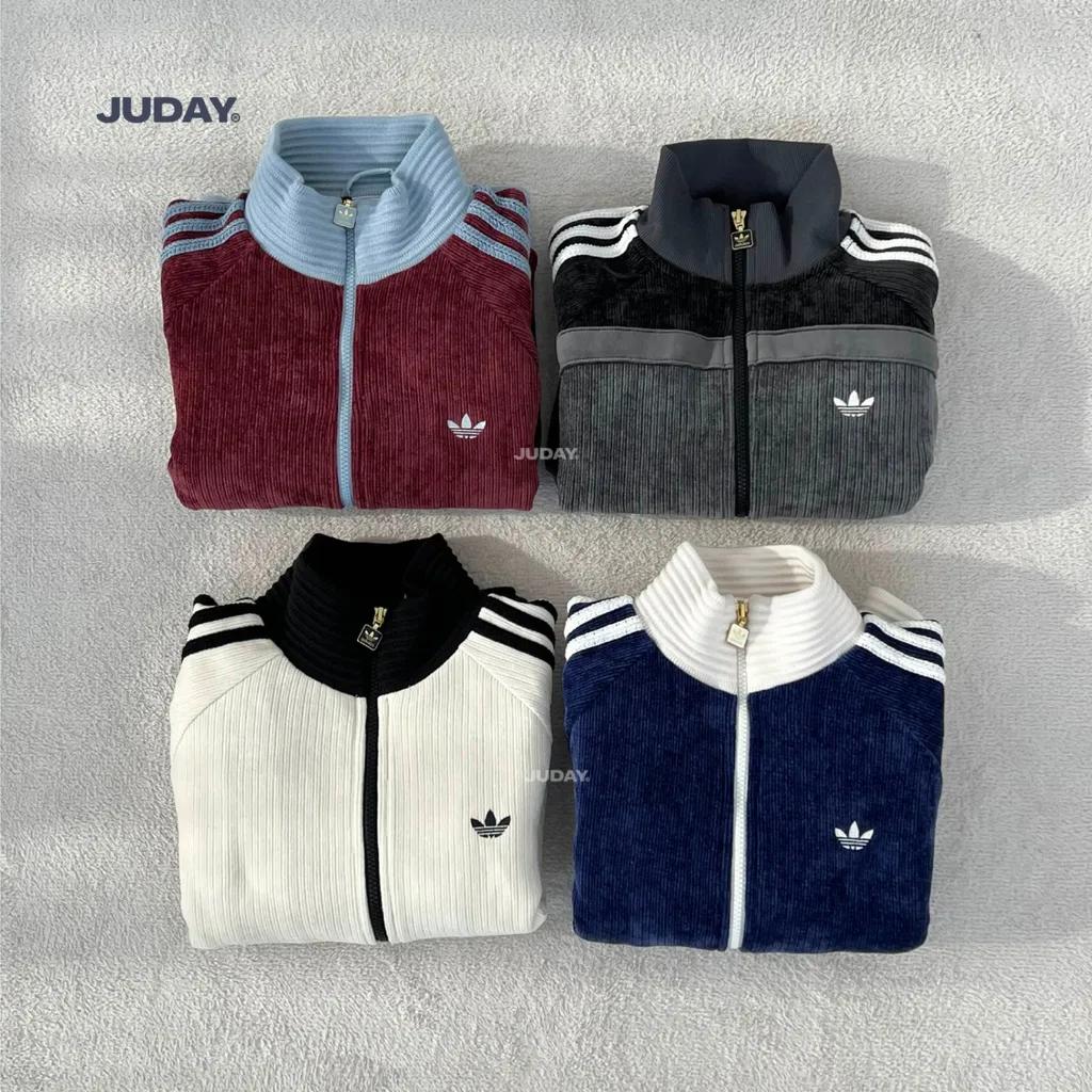 아디다스 오리지널스 루즈핏 코듀로이 벨벳 져지 트랙자켓 네이비 아이보리