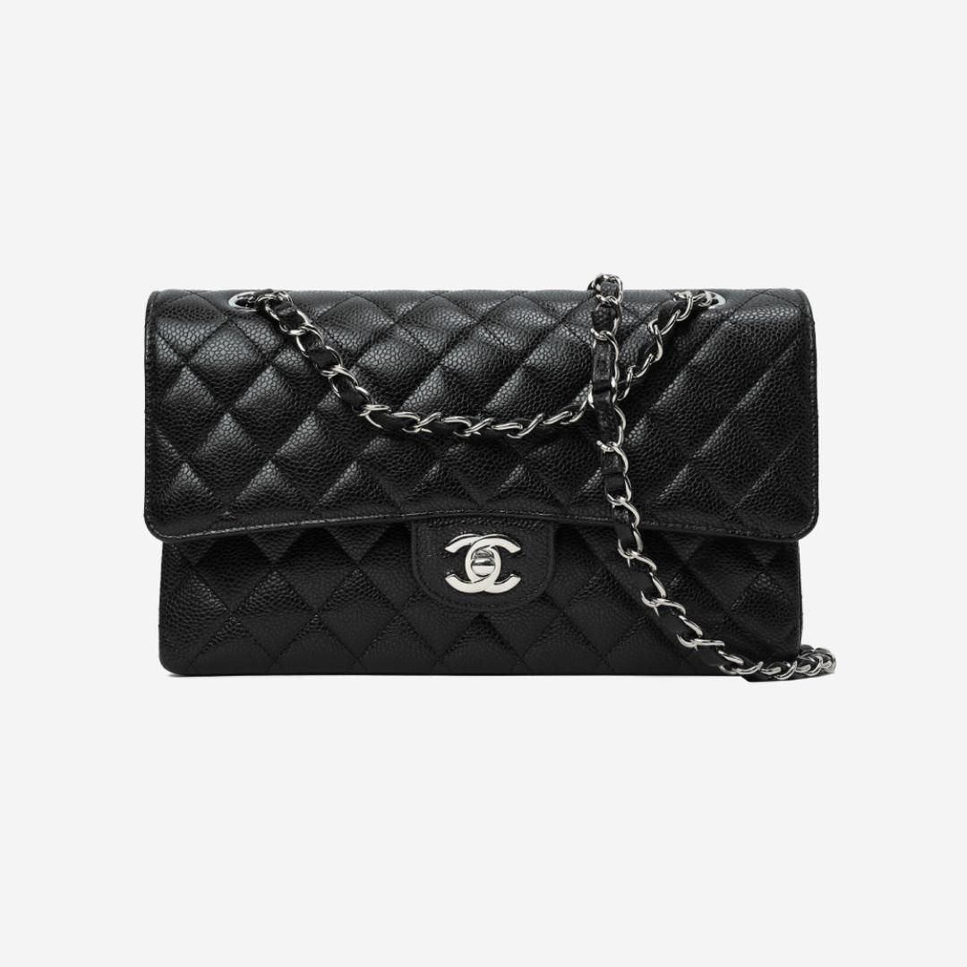 Chanel Medium Classic Handbag Grained Calfskin & Silver Black