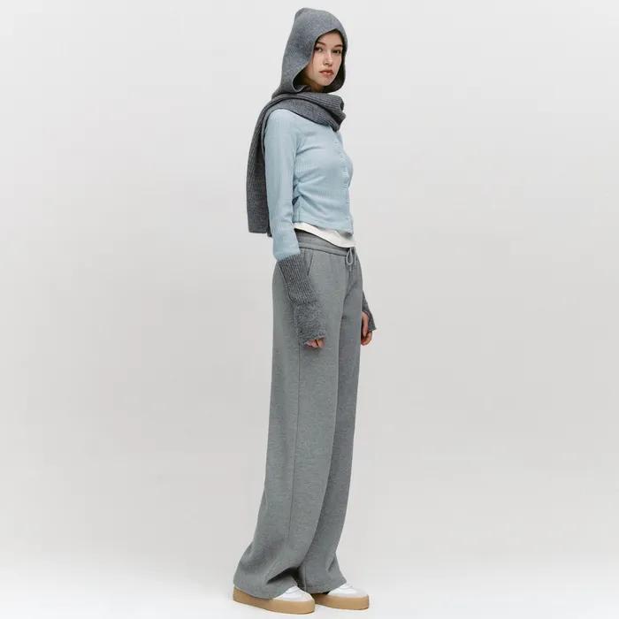 Knit-Bonded Semi-Wide Banding Pants MELANGE GRAY