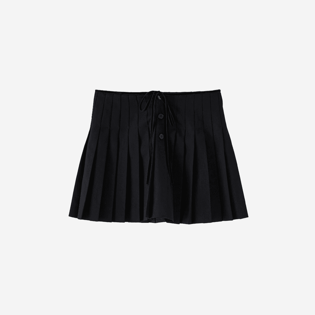 [KREAM 단독 / 예약 배송] Tannat T/T Tie Button Pleated Mini Skirt Black