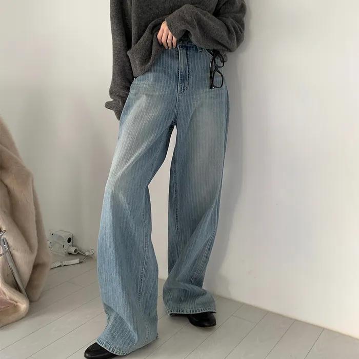 Stripe wide denim pants [KNFW02PT01]_Blue