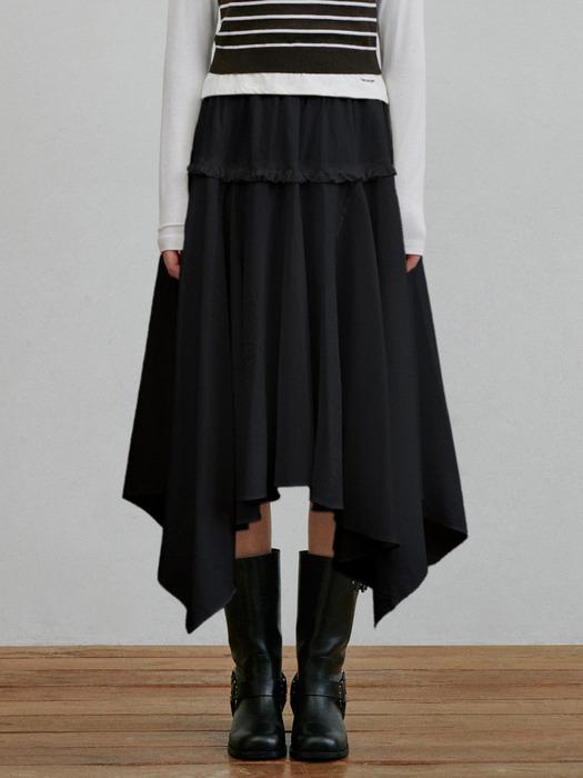 Lace Unbal Long Skirt BLACK