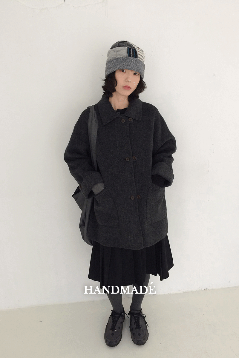 (울70%)모에르 핸드메이드 하프코트