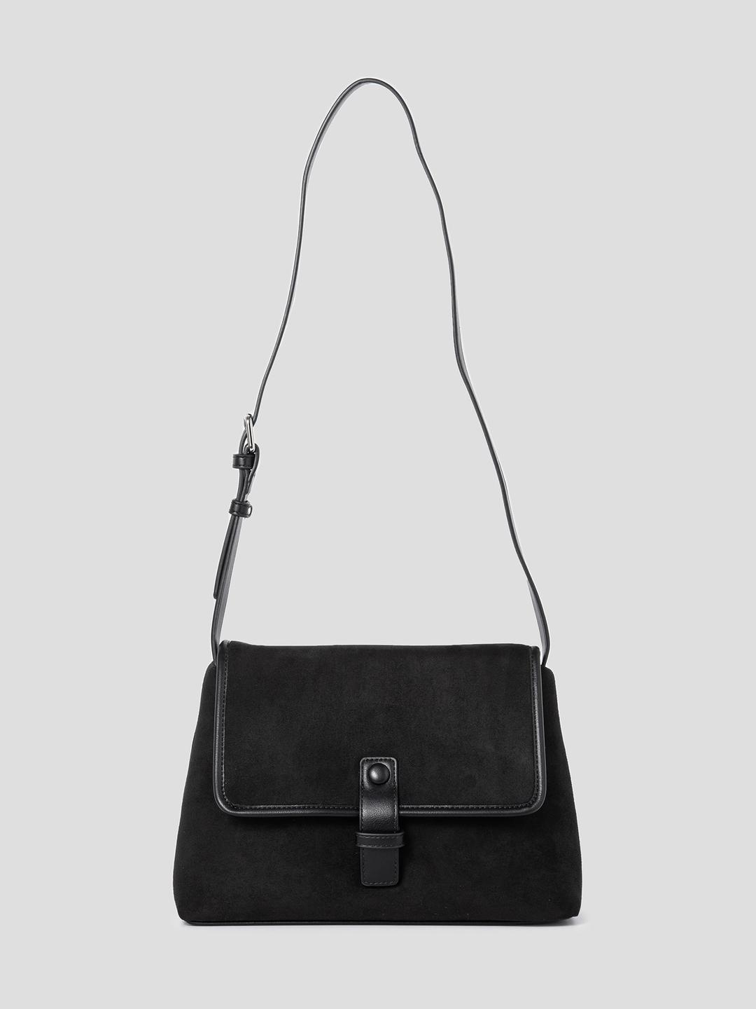 스웨이드 버클 미디엄 숄더백 - 블랙