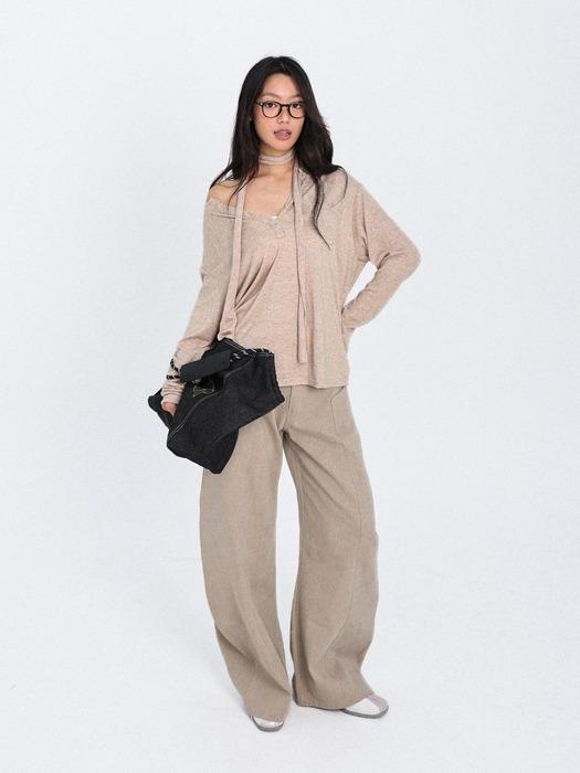 벨루어 체크 포켓 커브 라인 팬츠 (2 Colors)