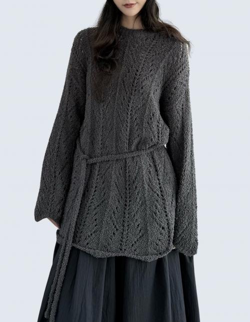 Hollow Design Belt Knit Sweater