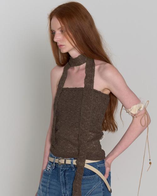 Lace Tube Top Set - Brown