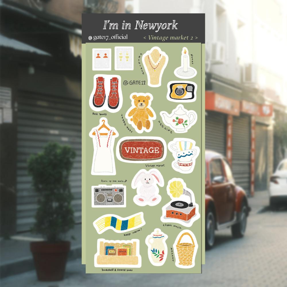 빈티지 마켓2/칼선 스티커 다꾸 스티커 1매 여행기록 다이어리꾸미기