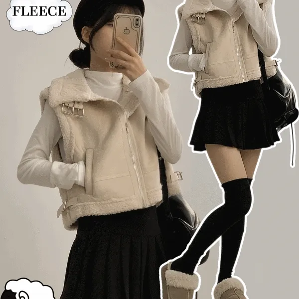 *최저가*[따뜻한 양털안감!]포근함 버클 하이넥 크롭 무스탕 버클 하이넥 베스트 조끼 5color -메종스튜디오 무스탕 조끼 하이넥 카라 무스탕 조끼 스웨이드 최저가