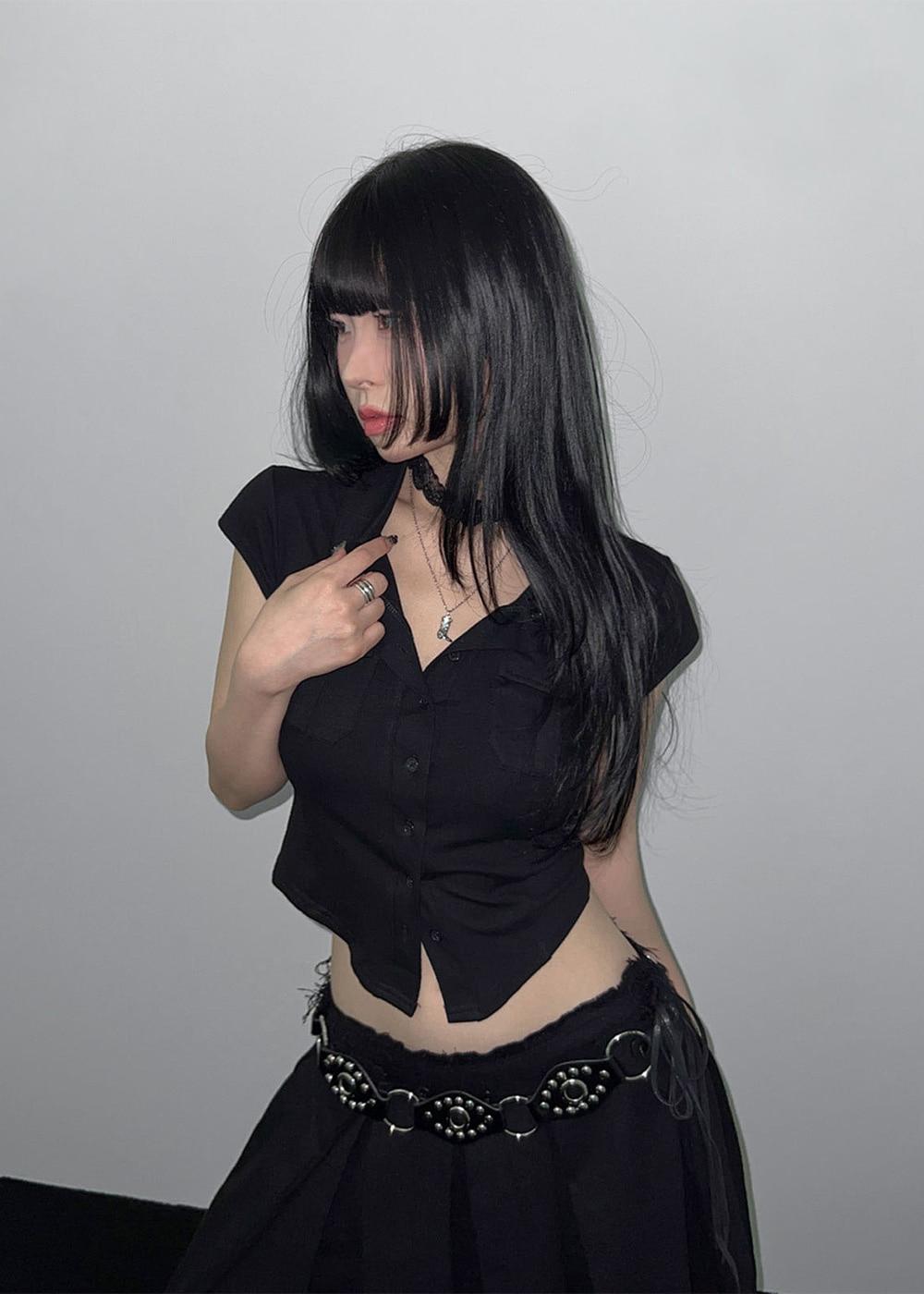 GREASE COLLAR POCKET CROPPED SHORT SLEEVE SHIRT 3color / 그레즈 카라 포켓 크롭 반팔 셔츠