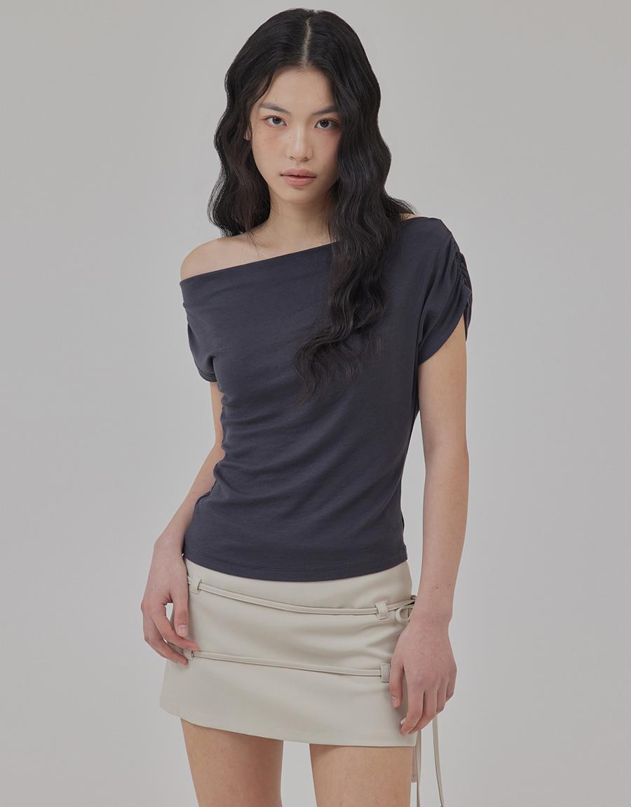 [오프숄더] RELAXED FIT SHIRRED DROP SHOULDER TOP