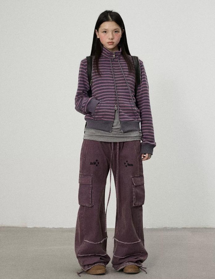 Achihara 머쉬룸 스트라이프 집업 스웨트셔츠 (2color)