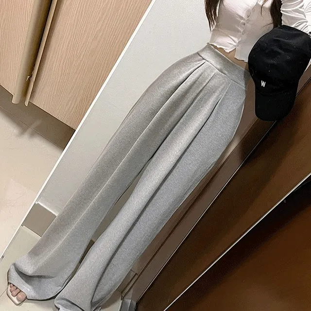 [허리쏙] 핀턱 와이드 일자 하이웨스트 트레이닝 밴딩 롱 바지