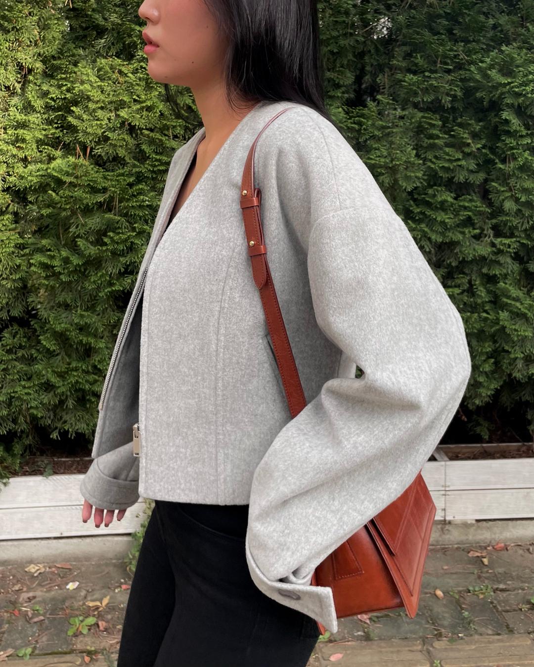 Cuffs Short Coat(Melange Grey)