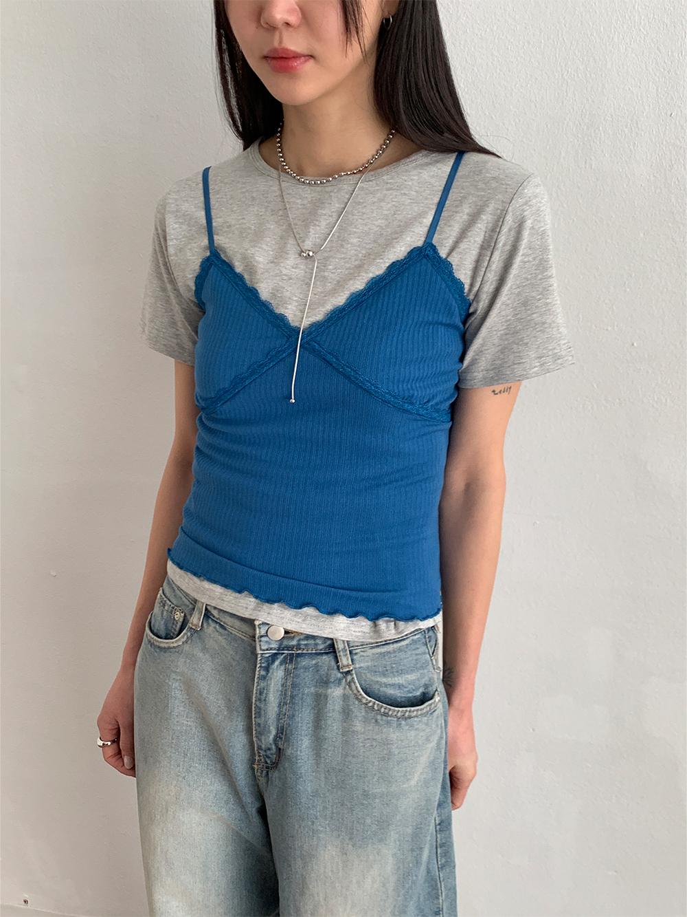 모노 레이스 골지 나시 뷔스티에 민소매 티셔츠