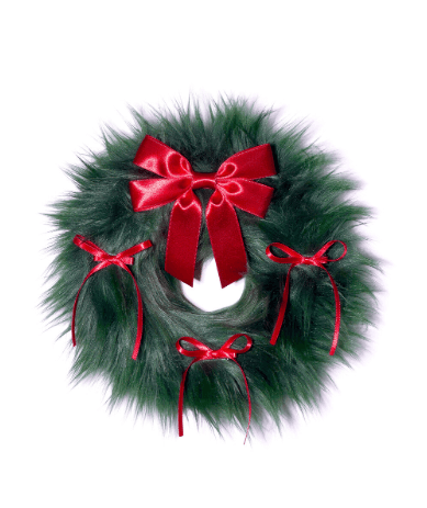 KIKOU) FURRY RIBBON WREATH (Green/red)