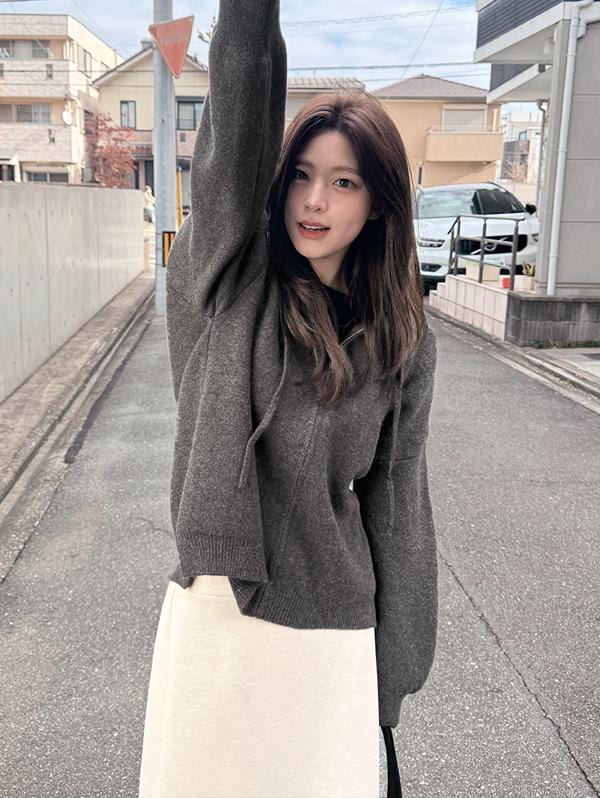 슬로우앤드 [💛여리핏] only. 맨즈핏 옆트임 니트후드집업 - 4 color