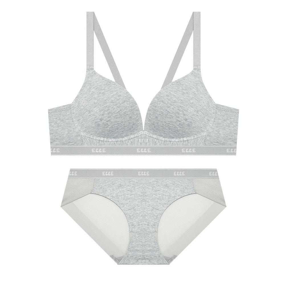 데일리 코튼 컴포트핏 노와이어 브라 팬티 세트 - 멜란지그레이