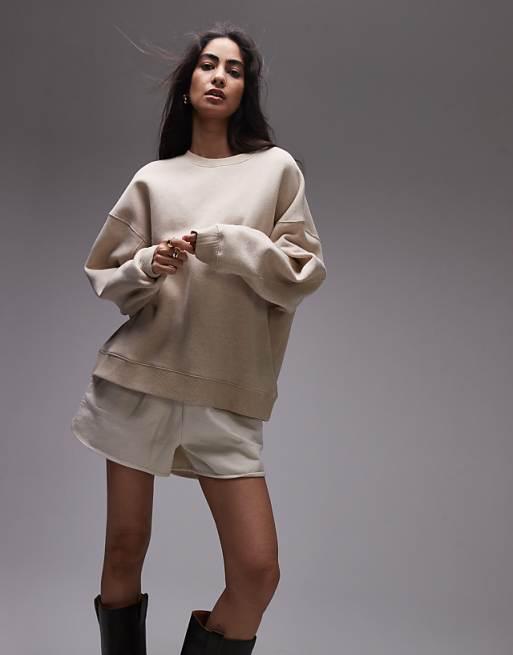 Topshop Premium - Sweat à surpiqûres - Avoine chiné