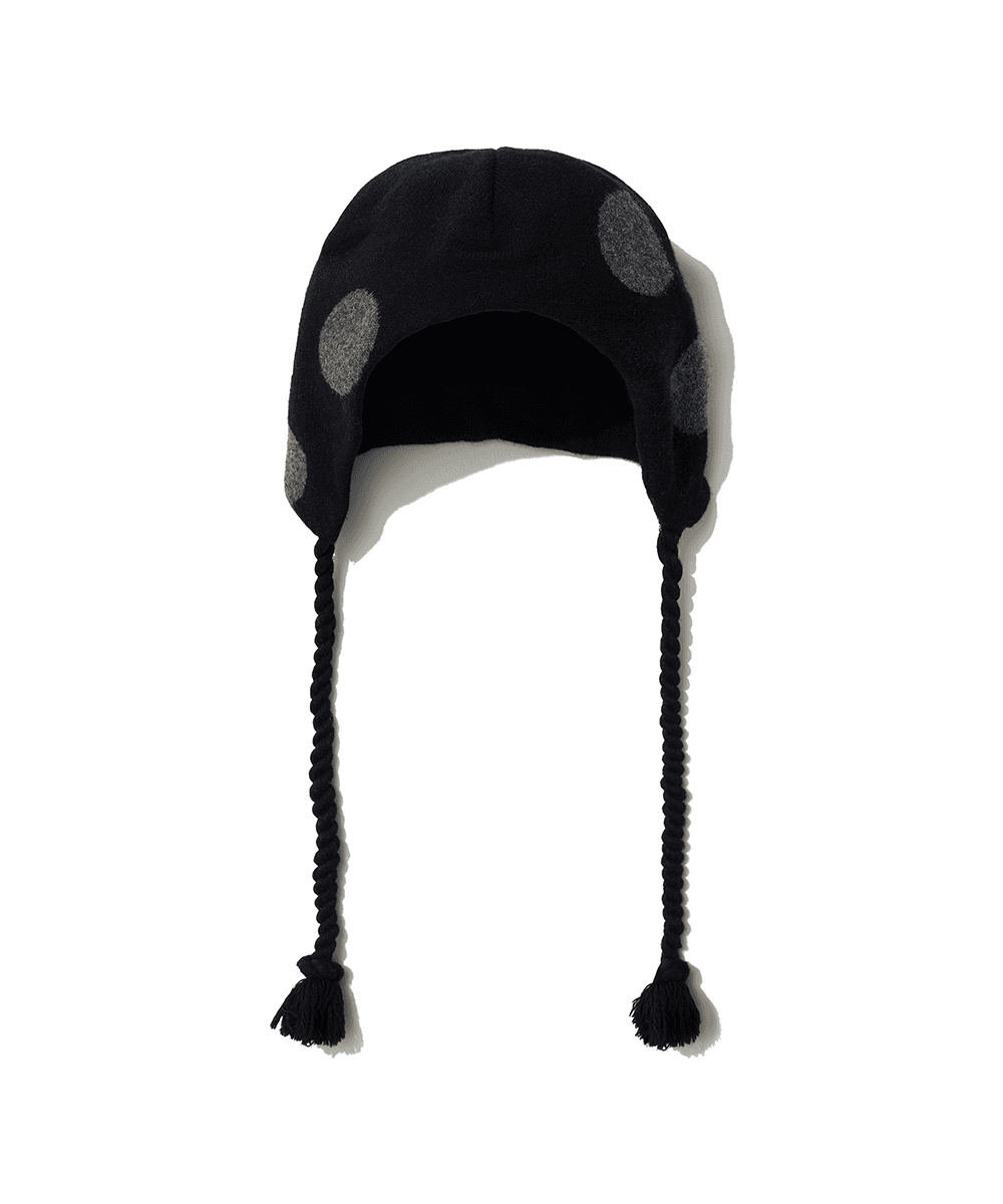 DOT EARFLAP BEANIE - BLACK