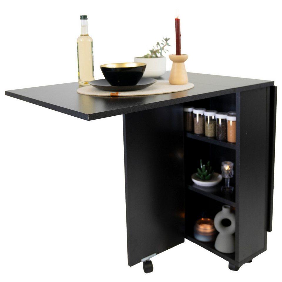 Moblix Klapptisch "JEY" Esstisch, Küchentisch, Klappbar für kleine Räume (Freistehend, 140/60/75 cm), mit Ablagen in der Mittelkonsole, Mobil mit Rollen
